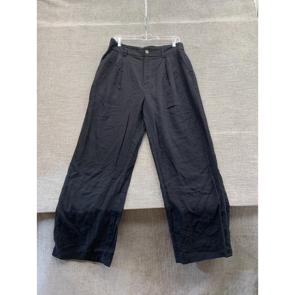 Ophelia Roe Pants Womens Large Black Pleated Front Straight Leg Everyday Wear
